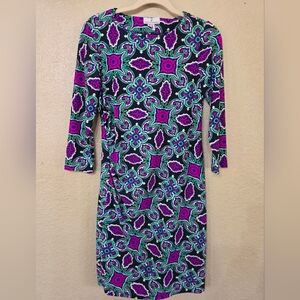 Jude Connally Purple and Teal Patterned Long Sleeve Dress